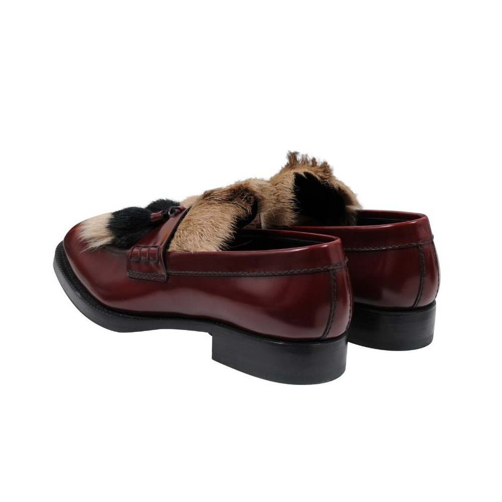 Prada Mens Goat Fur Tassel Loafers Size US 8.5 UK 7.5 Burgundy Red Leather Shoes - Picture 5 of 10